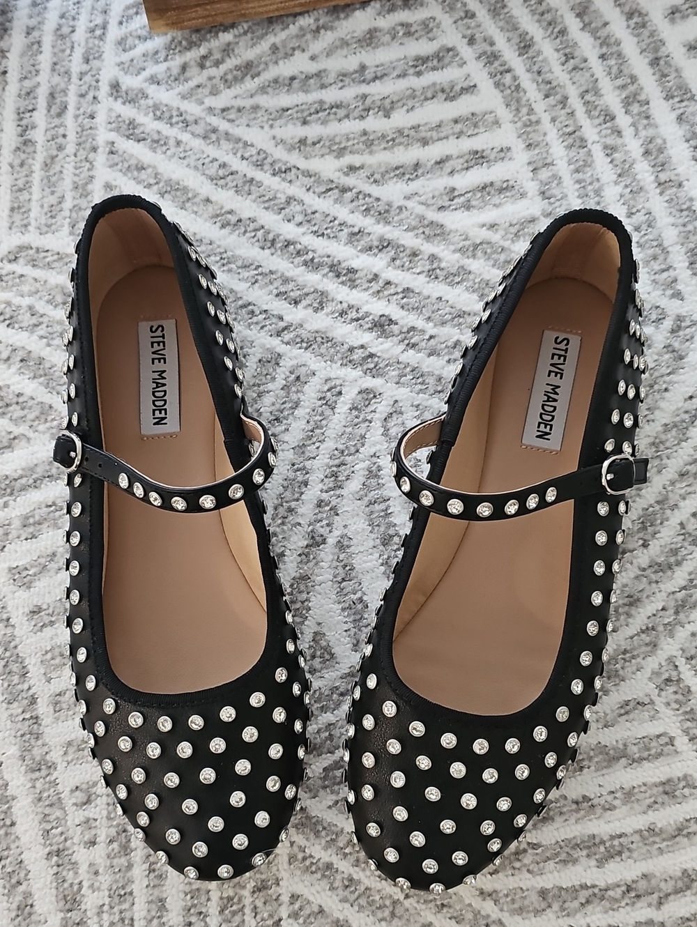 Steve Madden Black Studded Mary Janes with Rhinestone Accents